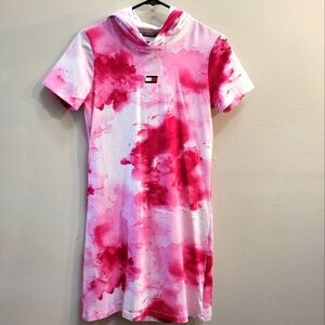 Tommy Hilfiger Sports, Pink Tie-Dye Short Sleeve Hoodie Dress. Size Small